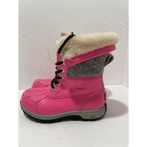 UGG Butte IIUGG Butte II Patent leather Pink Sparkle Youth Girls size 12 snow bo - Picture 1 of 6